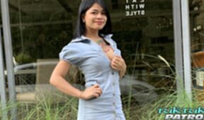 Busty Jenny Thai strips dress and gives breast sex and rides cock